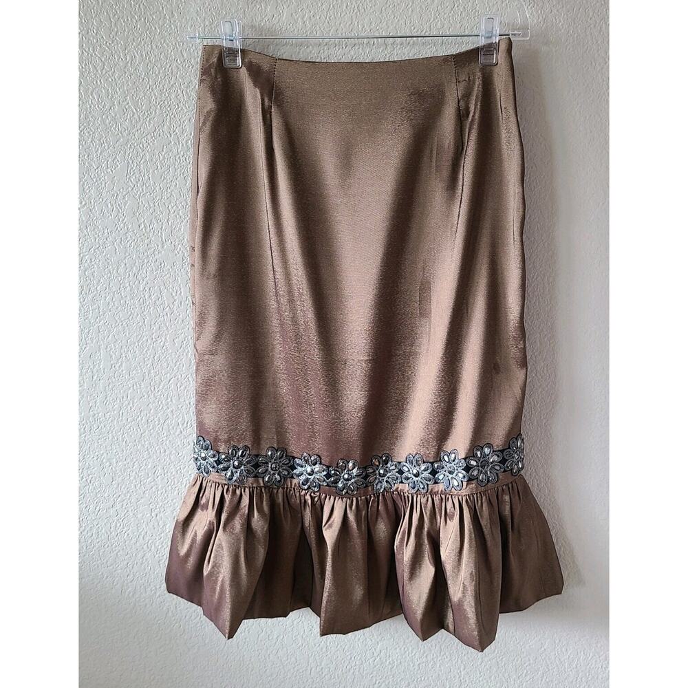 Vintage Y2K Rossi Roma Sequin‎ Silk Skirt SZ Small Embellished Party Trumpet